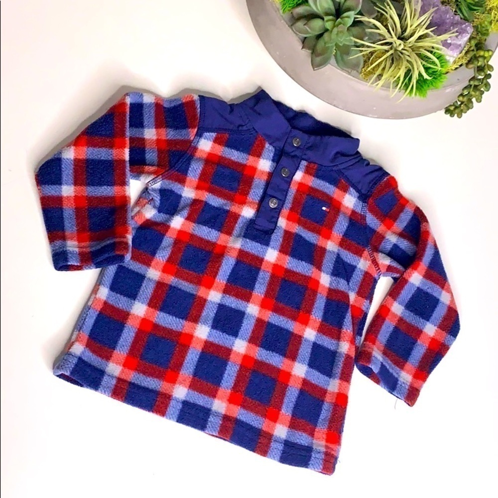 Tommy Hilfiger plaid pullover baby fleece 24 M red blue sweater boy
